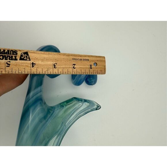 Vintage Handblown Art Glass Water Swirled Blue Green Long 14'' Murano Style - Picture 8 of 9